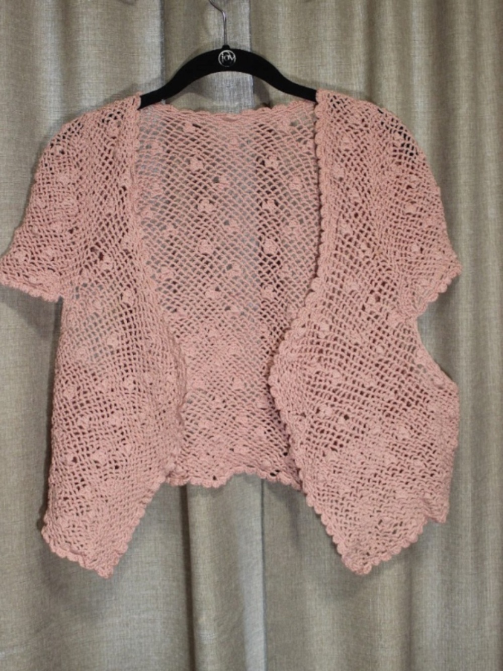 Pink Crocheted Short Sleeve Blouse